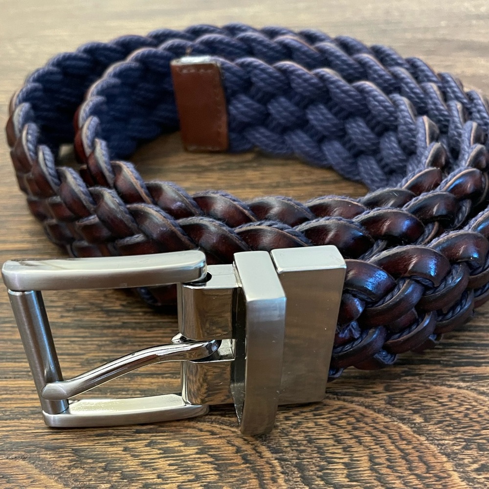 Class Club Brown and Blue Reversible Boys Braided Belt/NWOT/sz 30/Silver Buckle